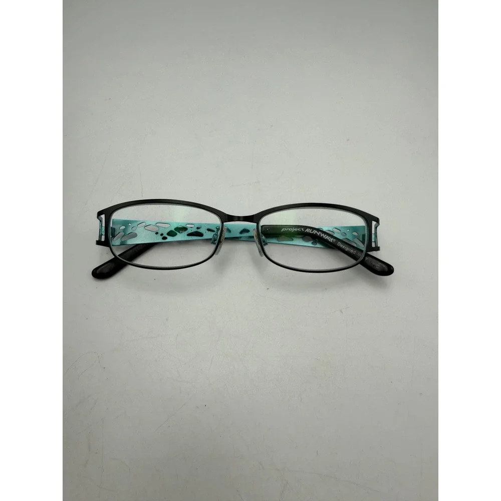 Project Runway PR 105M Eyeglasses Teal Black Filigree Rectangular Frames 135mm